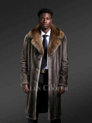 Mink Long Coat for men with Lapel Style Collar