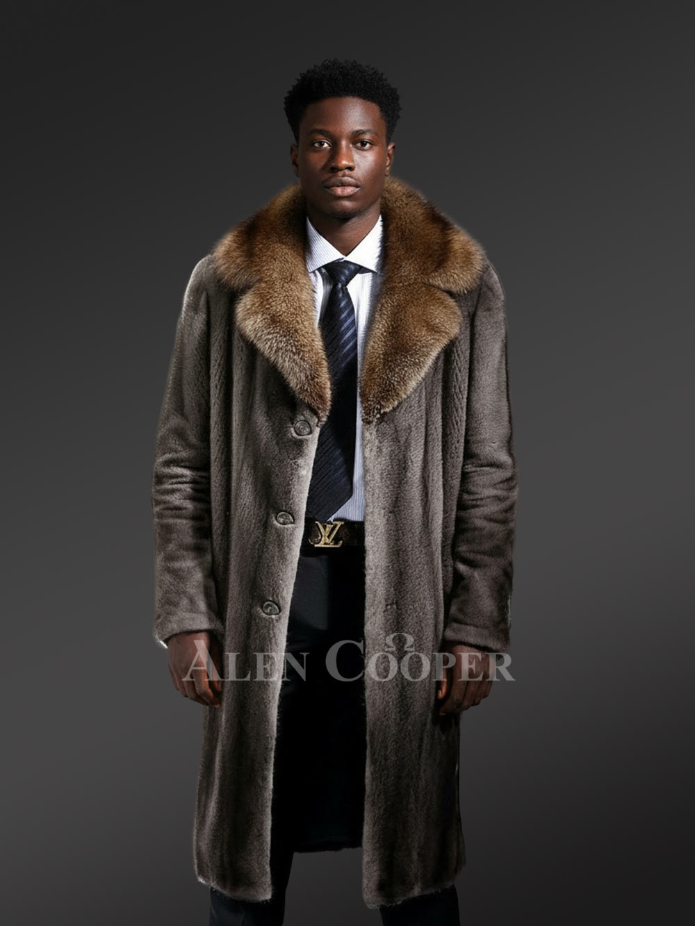 Mink Long Coat for men with Lapel Style Collar