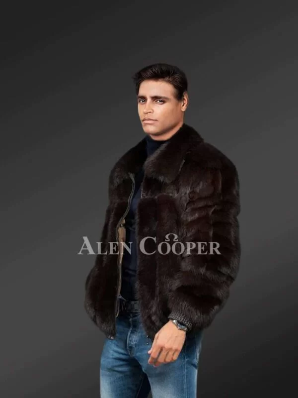Men Bomber of Mink Fur in Stylish Non-Uniform Texture - Image 3