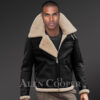 Moto Style Shearling Black Jacket With Double Collar Belts