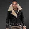 Moto Style Shearling Black Jacket With Double Collar Belts