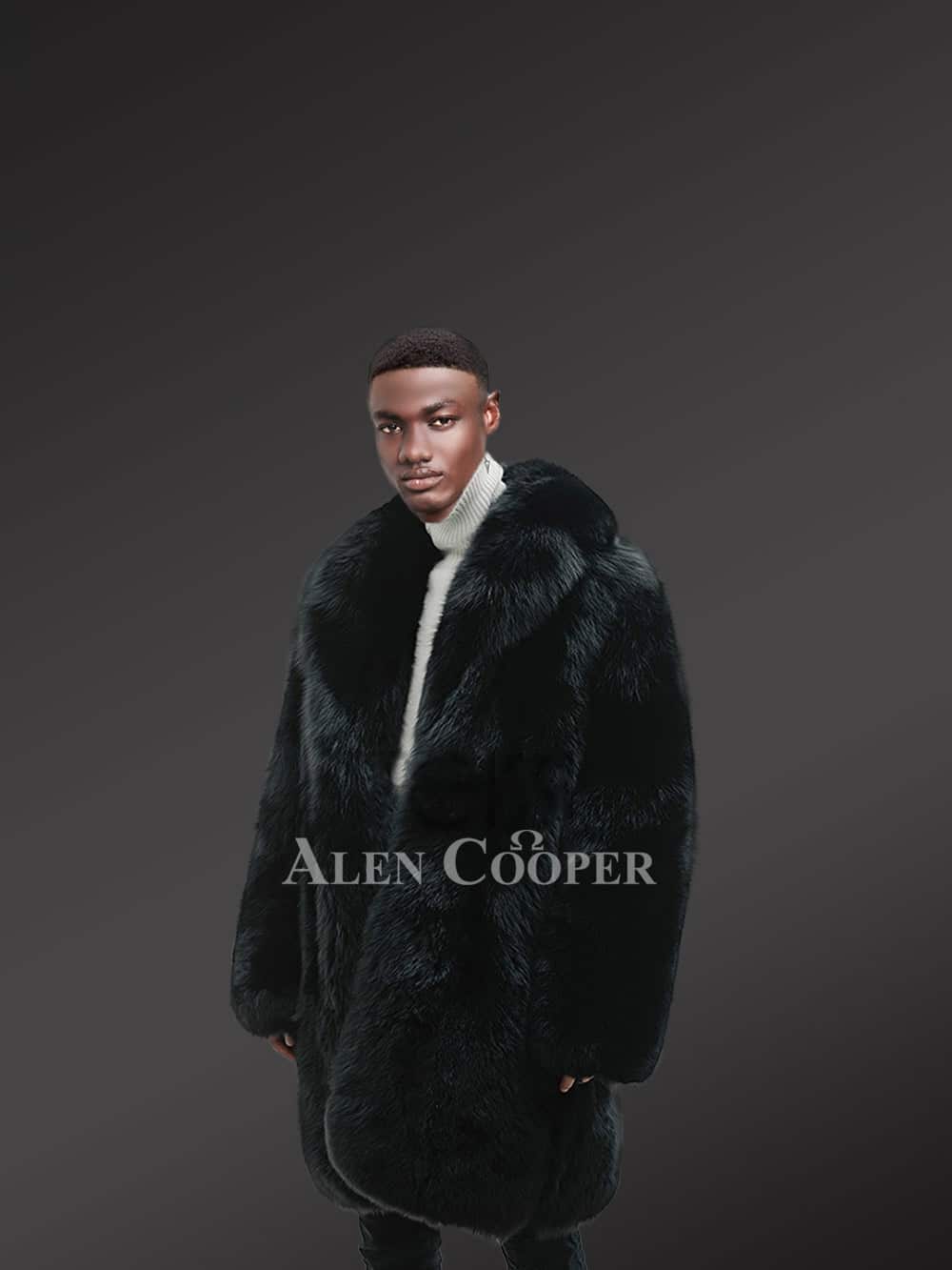 The Hudson Mid Length Black Fox Fur Coat for Men