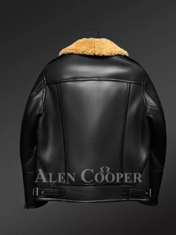 Nappa Shearling Jacket in Black with Patchwork Detailing - Image 3