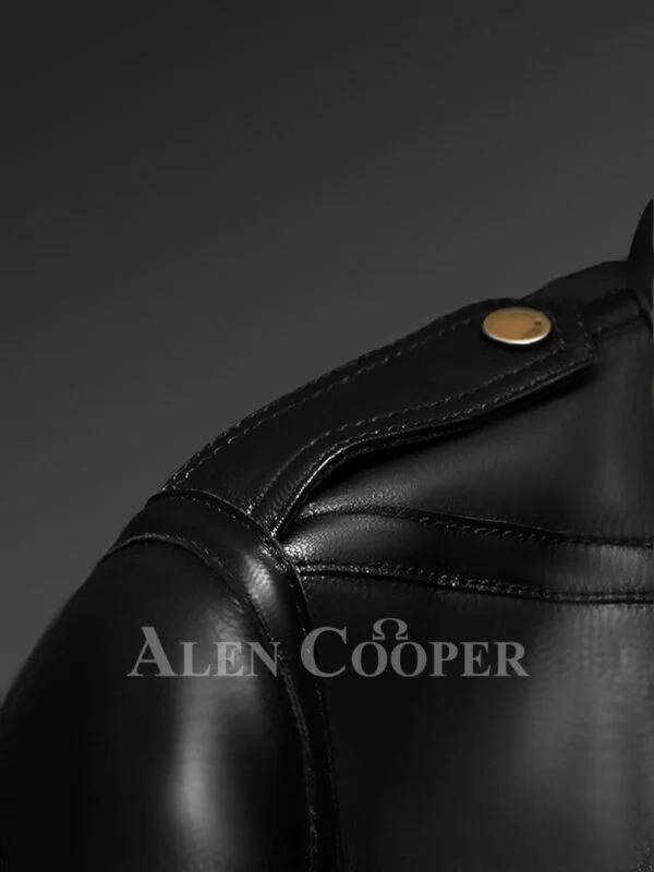 Nappa Shearling Jacket in Black with Patchwork Detailing - Image 4
