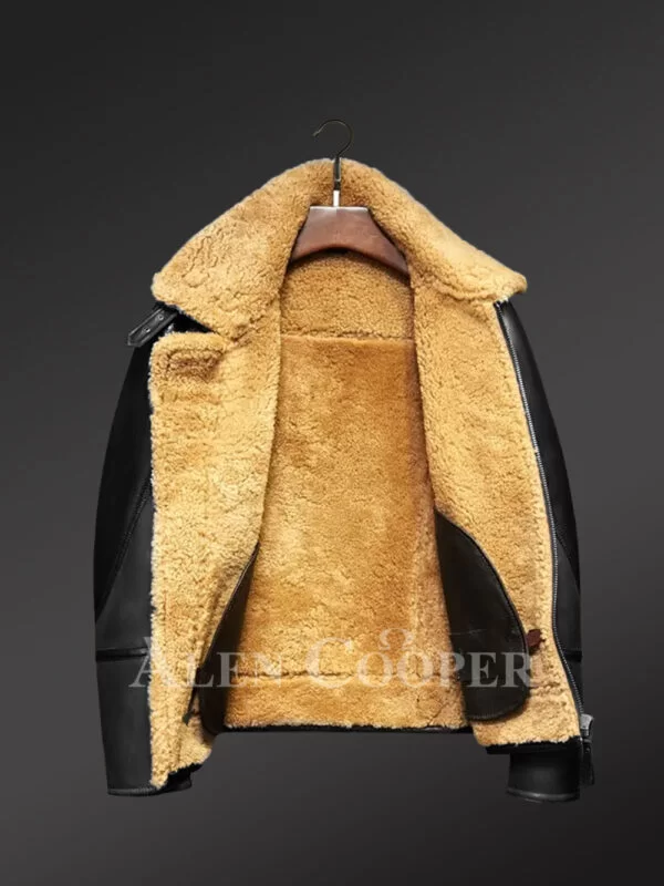 Nappa Shearling Jacket in Black with Patchwork Detailing - Image 2