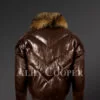 Men’s 100% real leather coffee v bomber winter jacket with raccoon fur collar model