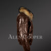 Men’s 100% real leather coffee v bomber winter jacket with raccoon fur collar model