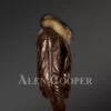 Men’s 100% real leather coffee v bomber winter jacket with raccoon fur collar model