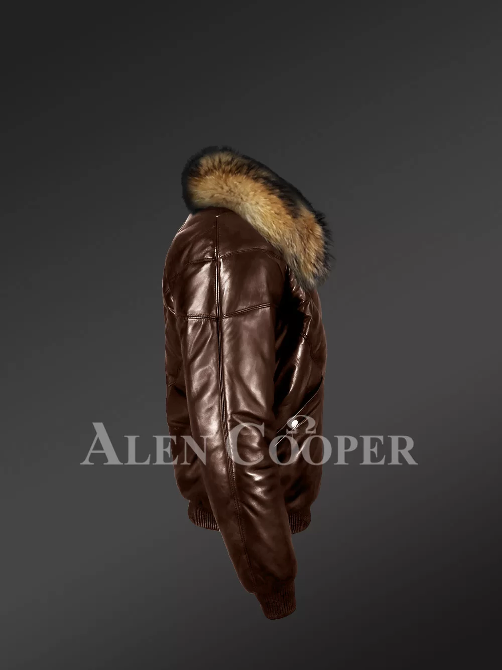 Rabbit Fur Lined Bomber Coat With Raccoon Fur Collar, Winter Coat