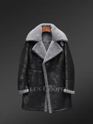 Parka Shearling Coat In Distressed Black for Men
