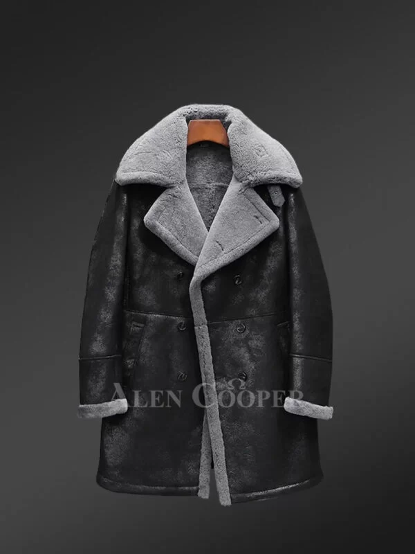 Parka Shearling Coat In Distressed Black for Men