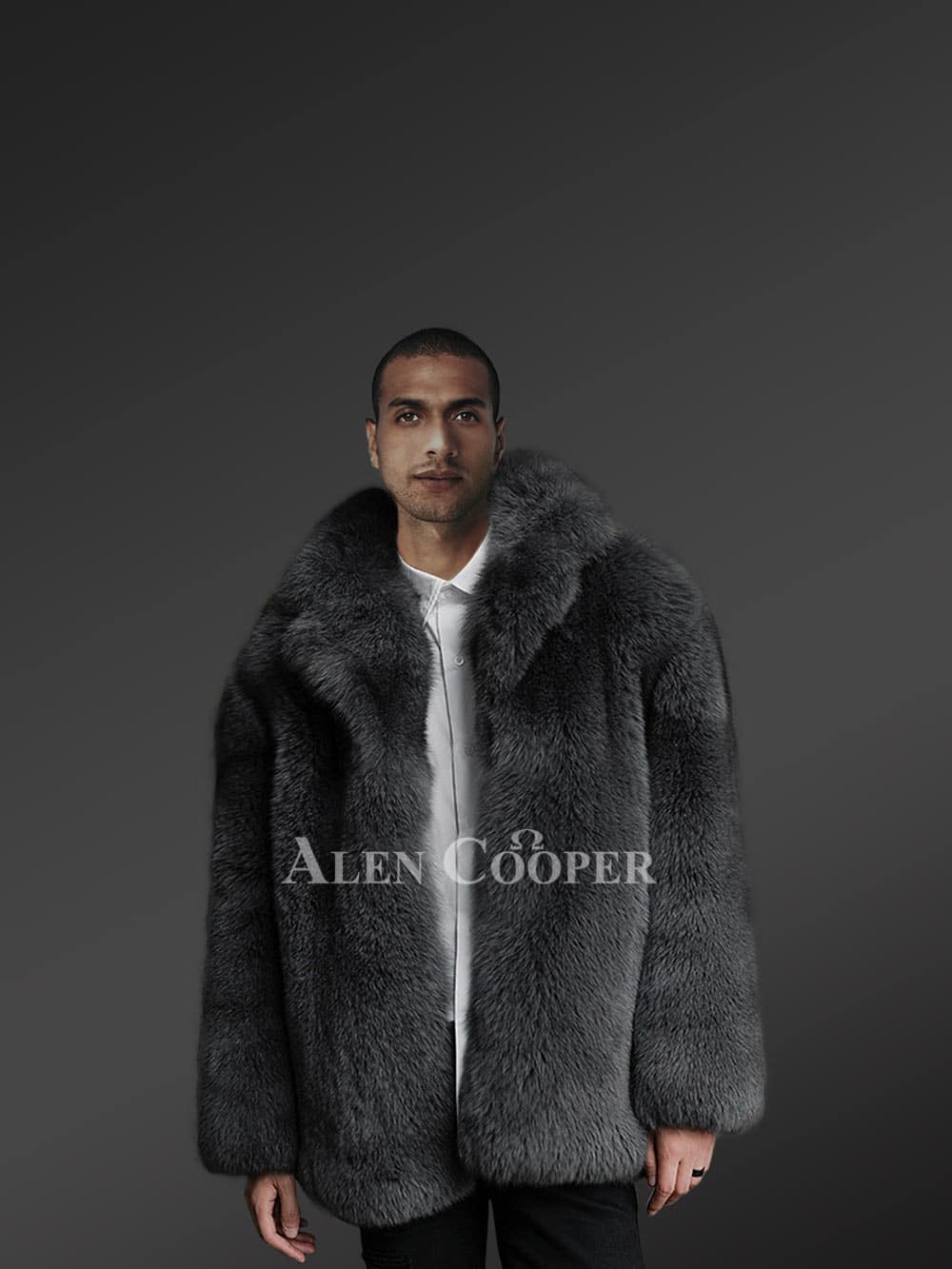 Polar Fox Fur jacket for Men for in Black
