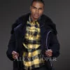 Premium Navy Blue Biker-Style Shearling Jacket