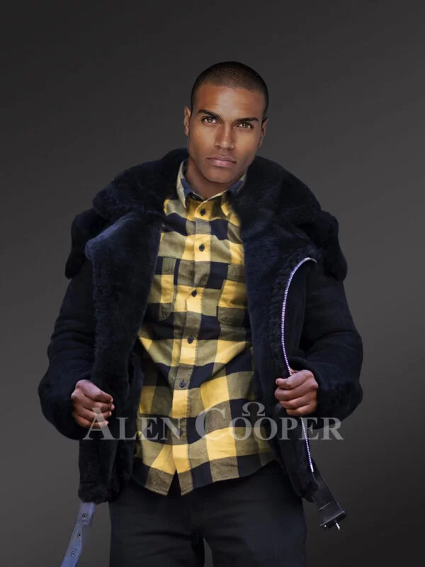 Premium Navy Blue Biker-Style Shearling Jacket