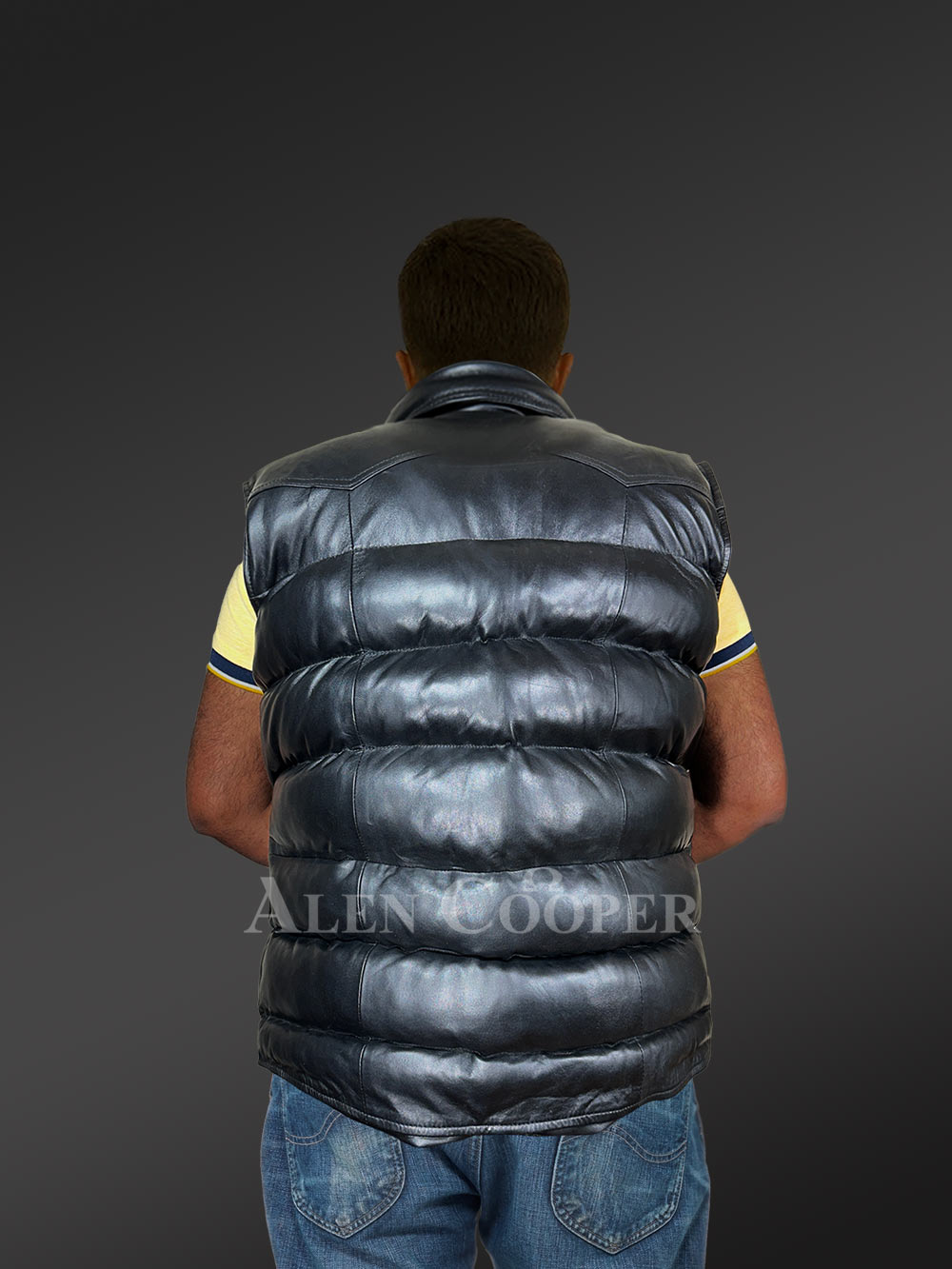 Puffy Leather Bubble Vest Jacket for Men - Image 8