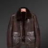 Red-Brown Aviator Bomber Style Shearling Jacket men s