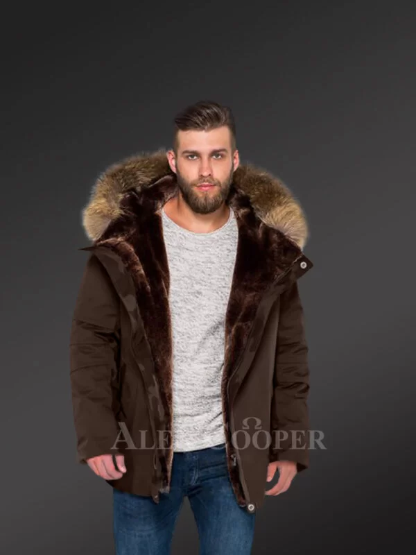 Reinvent themselves with hybrid Coffee Finn raccoon fur parka convertibles for men