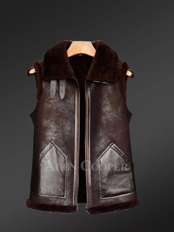 Rich Brown Sleeveless Shearling Jacket For Manlier You - Image 2