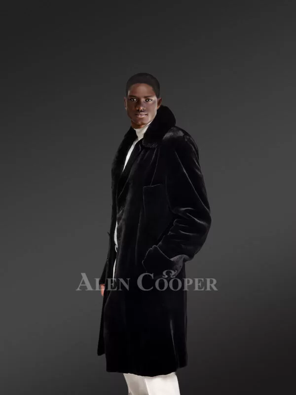 Long Mink Fur Coat with Buttoned Sleeves - Image 3