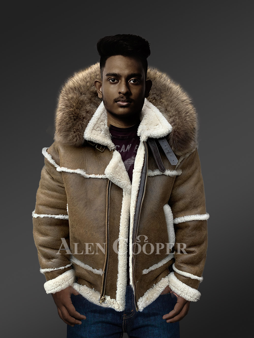 mens sheepskin shearling bomber jacket