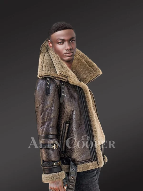 Sheepskin Shearling Brown Jacket for Men - Image 2