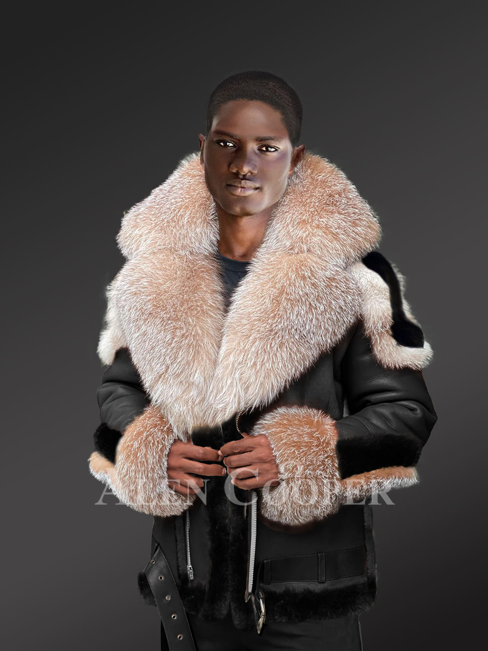 Shearling Fur Coat in Black