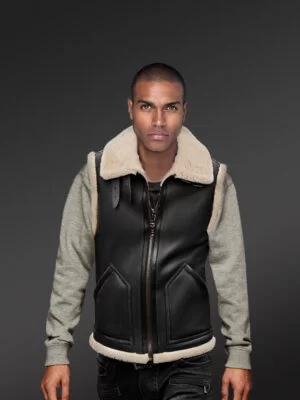 black shearling vest