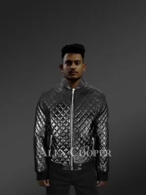 Stylish and attractive leather quilted baseball bomber jacket