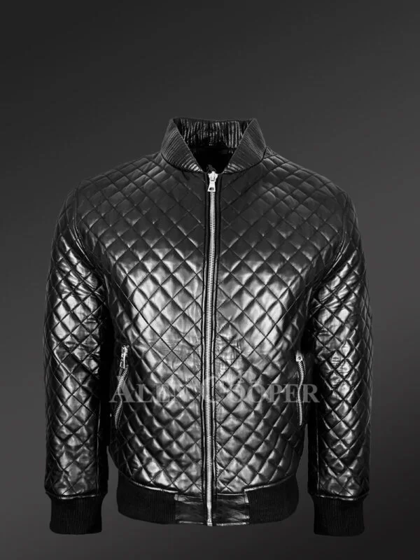Stylish and Attractive Leather Quilted Baseball Bomber Jacket - Image 2