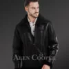 Stylish mid-length shearling coats for men with merino fur lining
