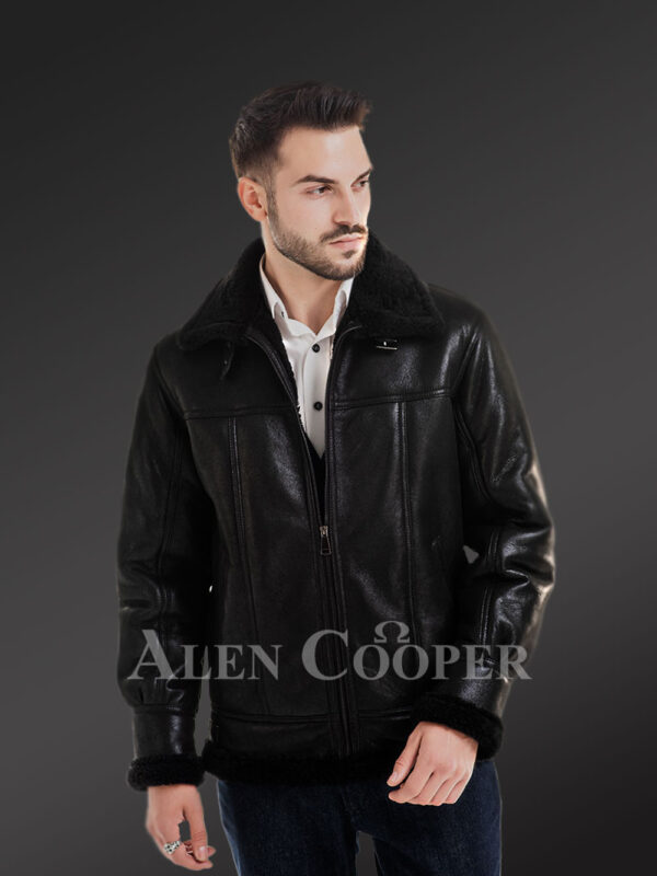 Stylish mid-length shearling coats for men with merino fur lining