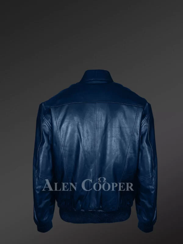 Mens Blue Lambskin Bomber Jacket – High-Fashion Looks with Maximum Comfort - Image 4