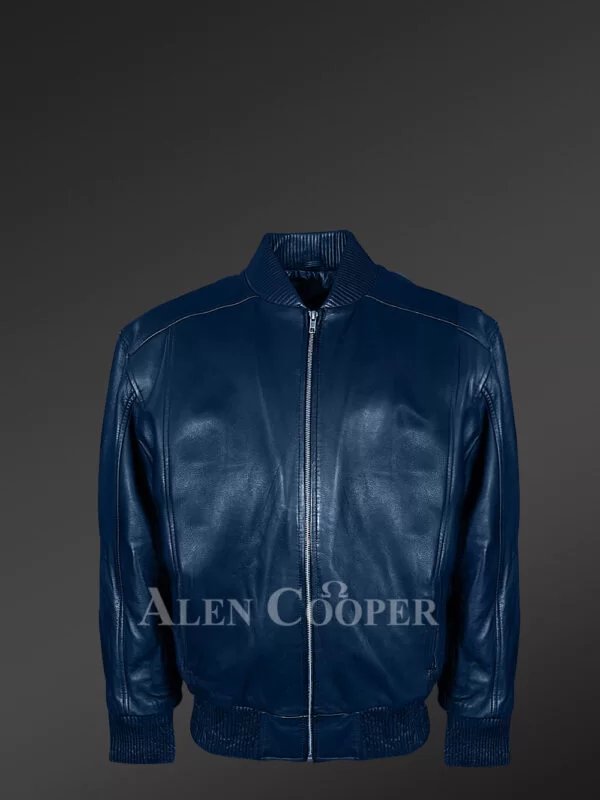 Mens Blue Lambskin Bomber Jacket – High-Fashion Looks with Maximum Comfort - Image 2