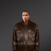 Stylish semi-bomber coffee color real leather jacket for men