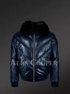 Leather Bomber Jacket with Detachable Hood
