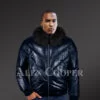 Super stylish vintage real leather v bomber jacket with crystal fox fur collar new model