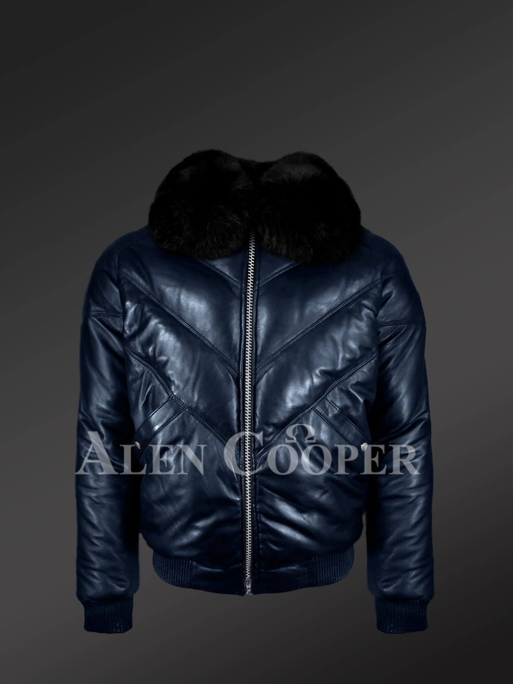 Super stylish vintage real leather v bomber jacket with crystal fox fur collar new model