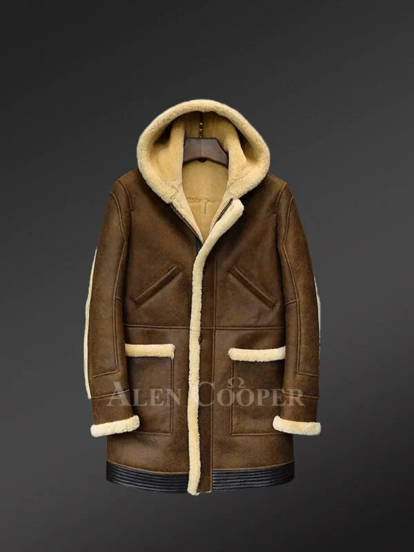 Tan Brown Mid Length Coat is Aesthetically Pleasing Shearling Jacket - Image 2