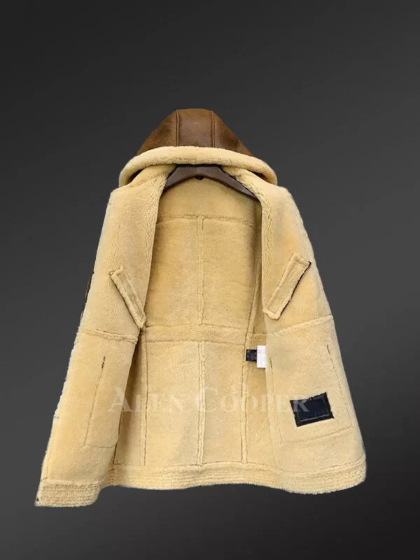 Tan Brown Mid Length Coat is Aesthetically Pleasing Shearling Jacket - Image 4