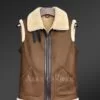 Tan Brown Shearling Vest For Men