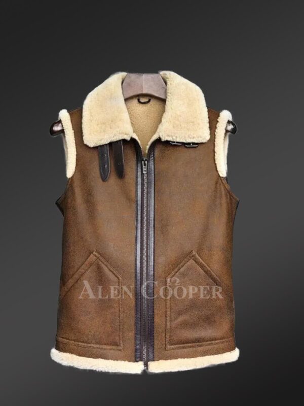 Tan Brown Shearling Vest For Men