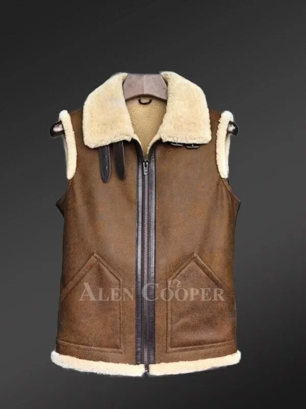 Tan Brown Shearling Vest For Men