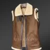 Tan Brown Shearling Vest For Men views