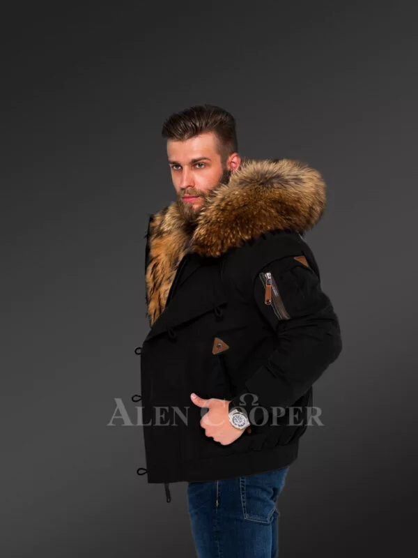 Uniquely Designed Hybrid Black Finn Raccoon Fur Parkas for Stylish Men with Rabbit Liner - Image 4