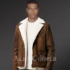 Vintage Rub Off Finish Brown Shearling Jacket For Men