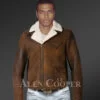 Vintage Rub Off Finish Brown Shearling Jacket For Mens