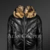 Vintage real leather quilted v-bomber black jacket with raccoon fur collar new