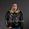 Vintage real leather quilted v-bomber black jacket with raccoon fur collar new