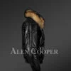 Vintage real leather quilted v-bomber black jacket with raccoon fur collar new