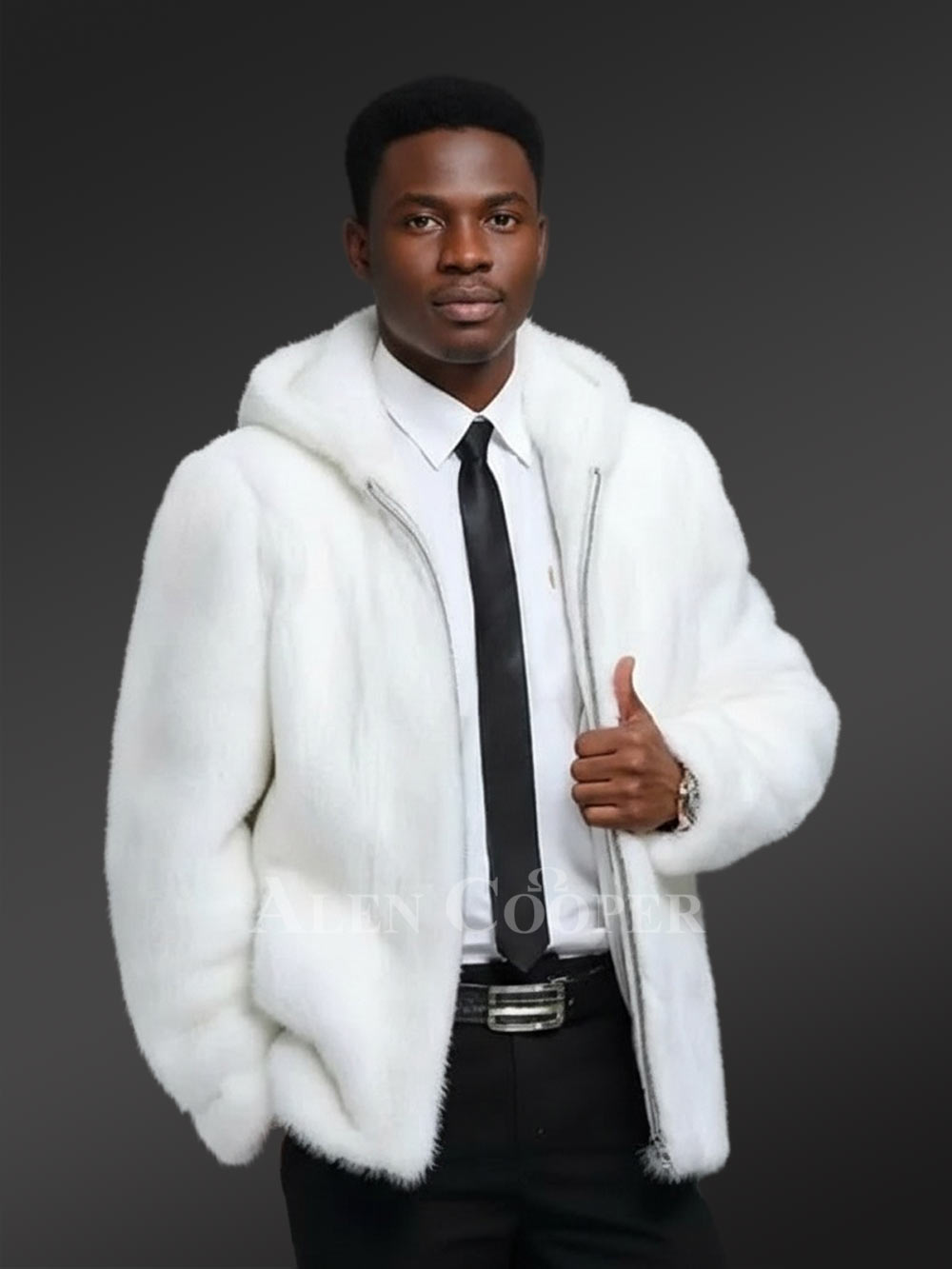 White Full Skin Mink Fur Jacket for Men
